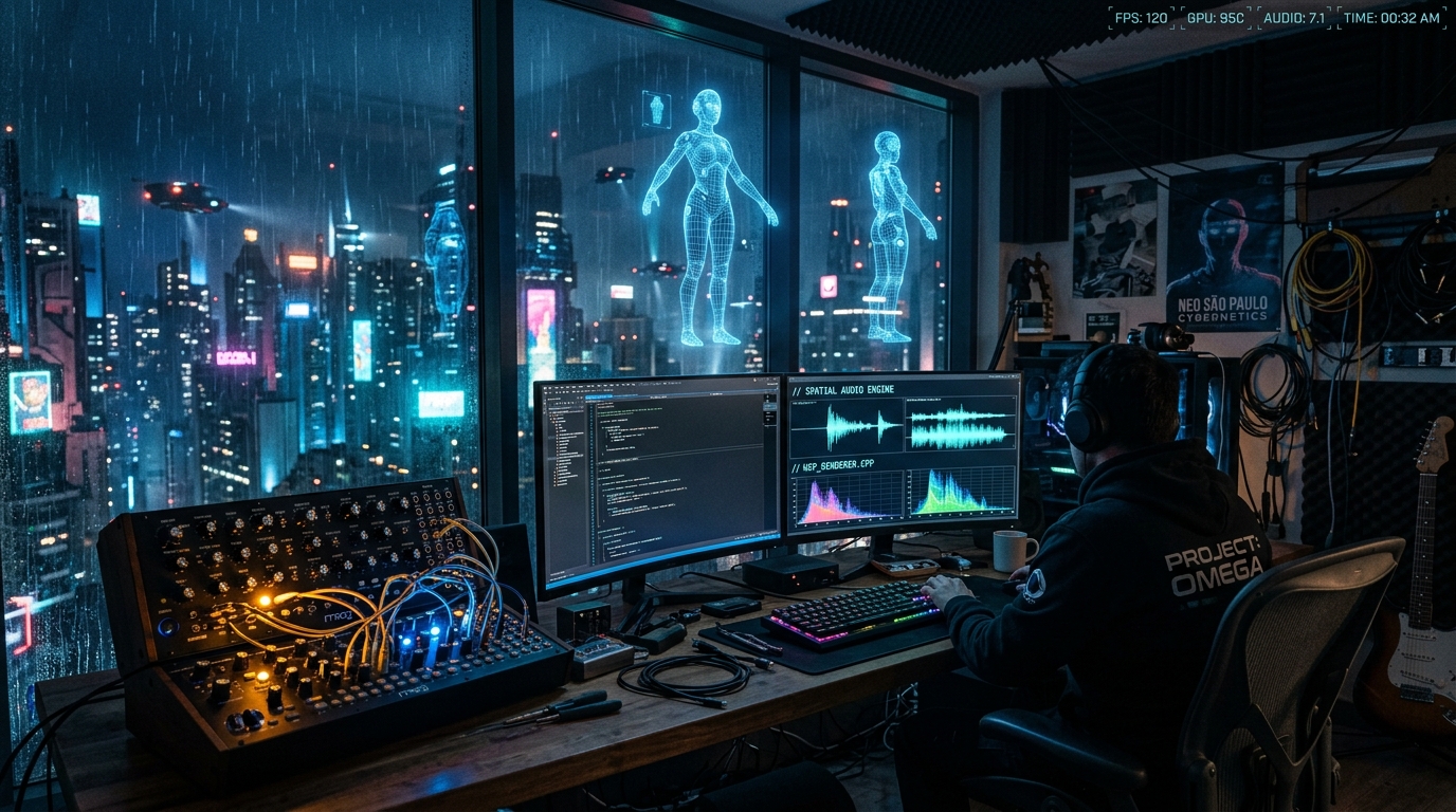 Tactical Creative Studio — Modular Synthesizers, Systems Code & Ambient City Skyline